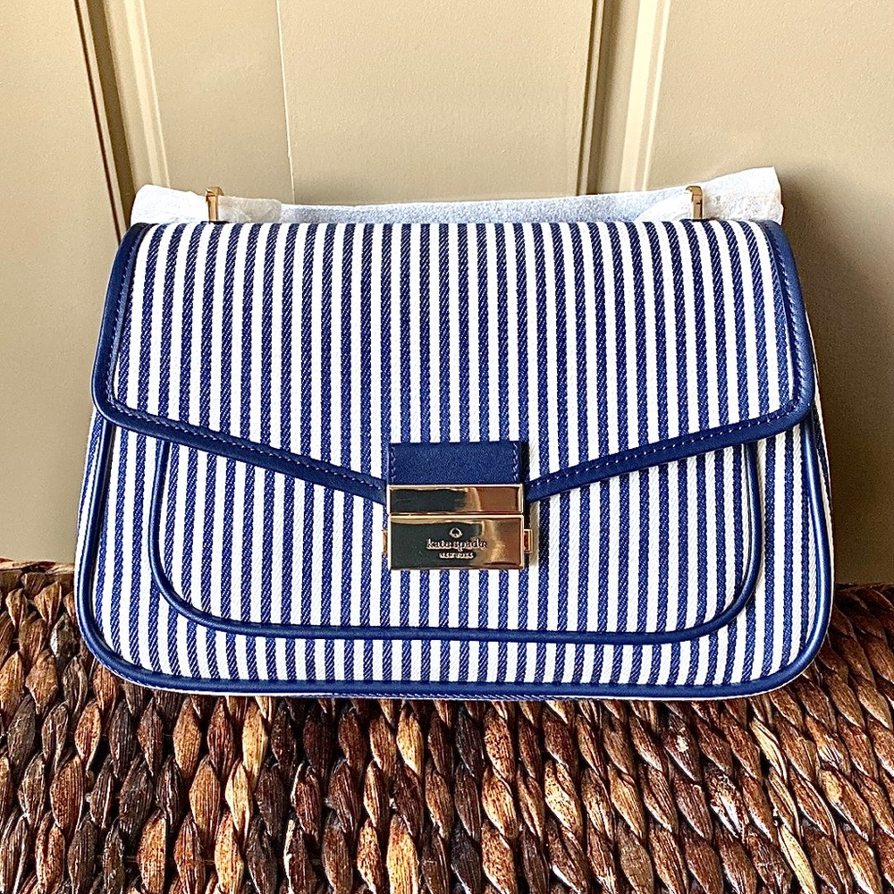 Kate Spade Carey Medium Flap Blue Stripe Multi Shoulder Bag. Style KB553